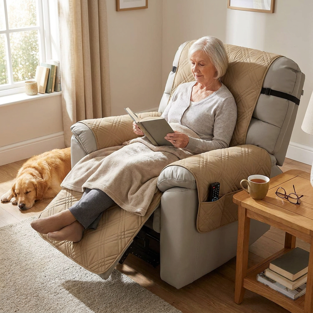Waterproof Quilted Recliner Arm Chair Slip Cover lifestyle