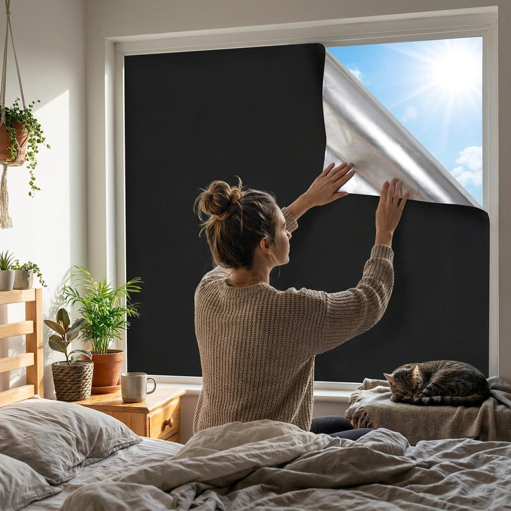 Adhesive Blackout Sun Blocking Window Cover Shade lifestyle