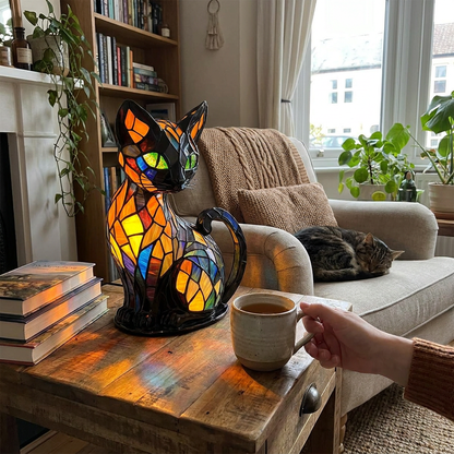 Stained Glass Cat Table Lamp lifestyle